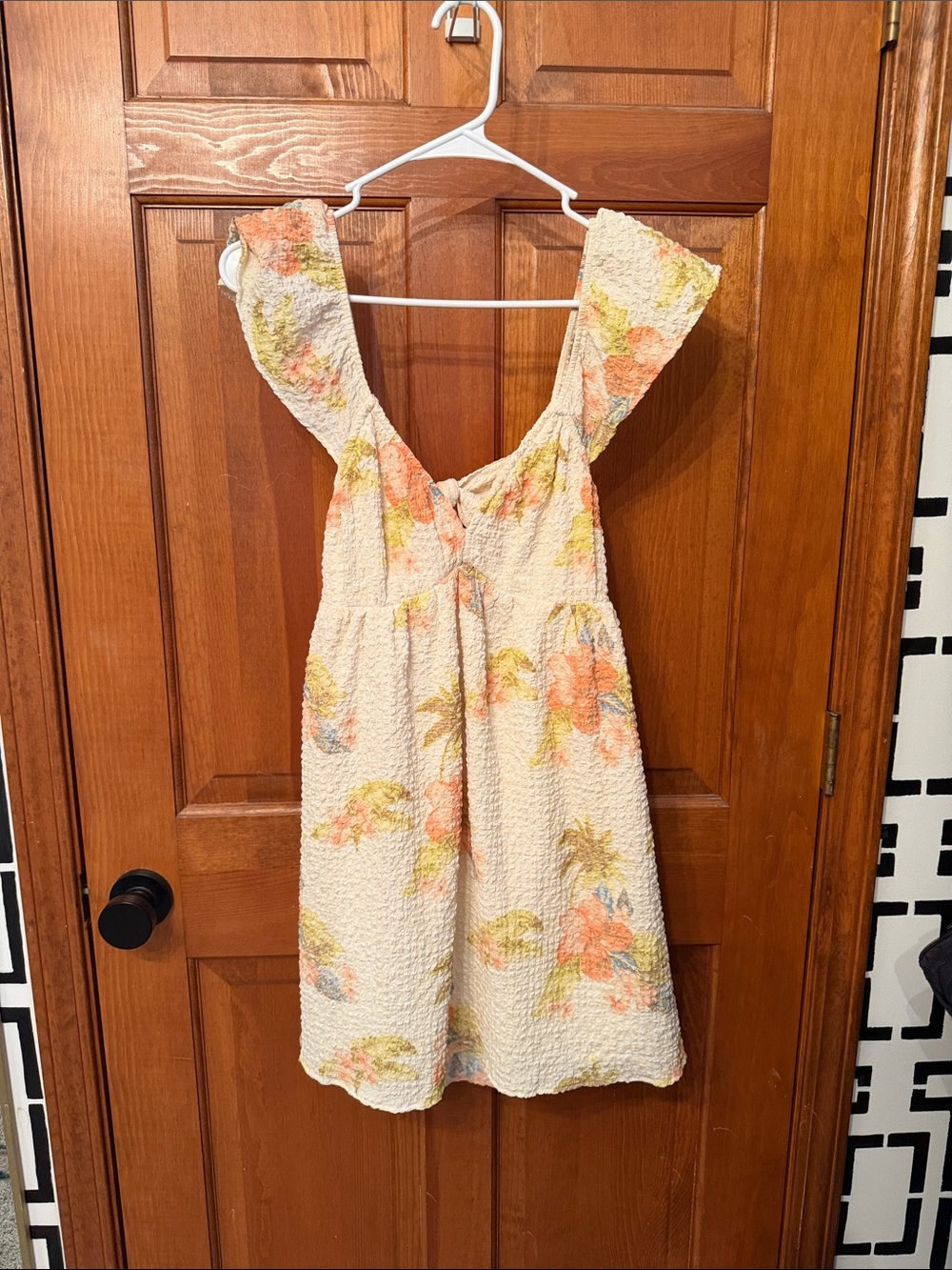 American Eagle Outfitters Cream Sundress with Peach & Yellow Floral